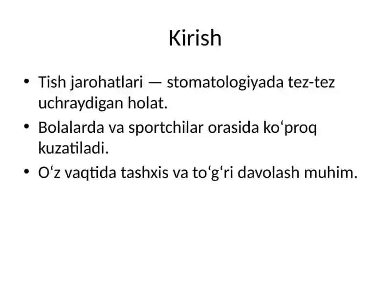 Tish Jarohati: Klinikasi va Tashxislash 2
