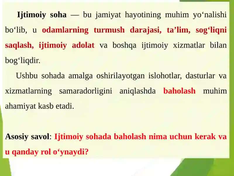 Ijtimoiy soha baholari va subsidiyalar 2