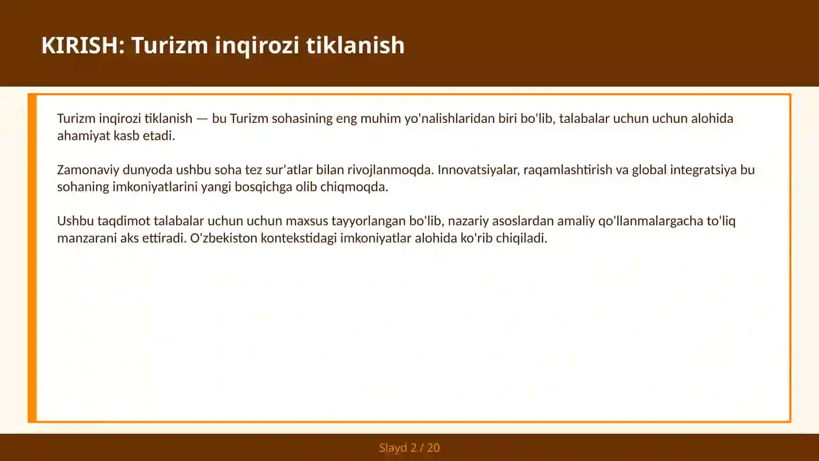 Turizm inqirozi tiklanish 2