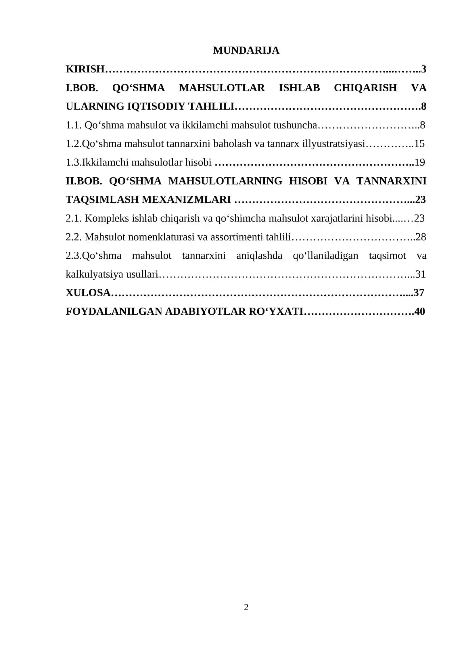 Qoʻshimcha mahsulot hisobi kur ishi 2