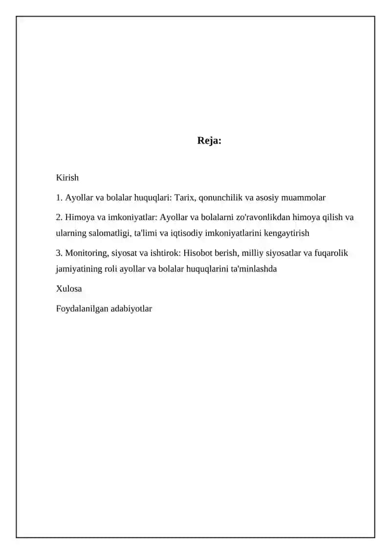 Ayollar va Bolalar Huquqlari 2