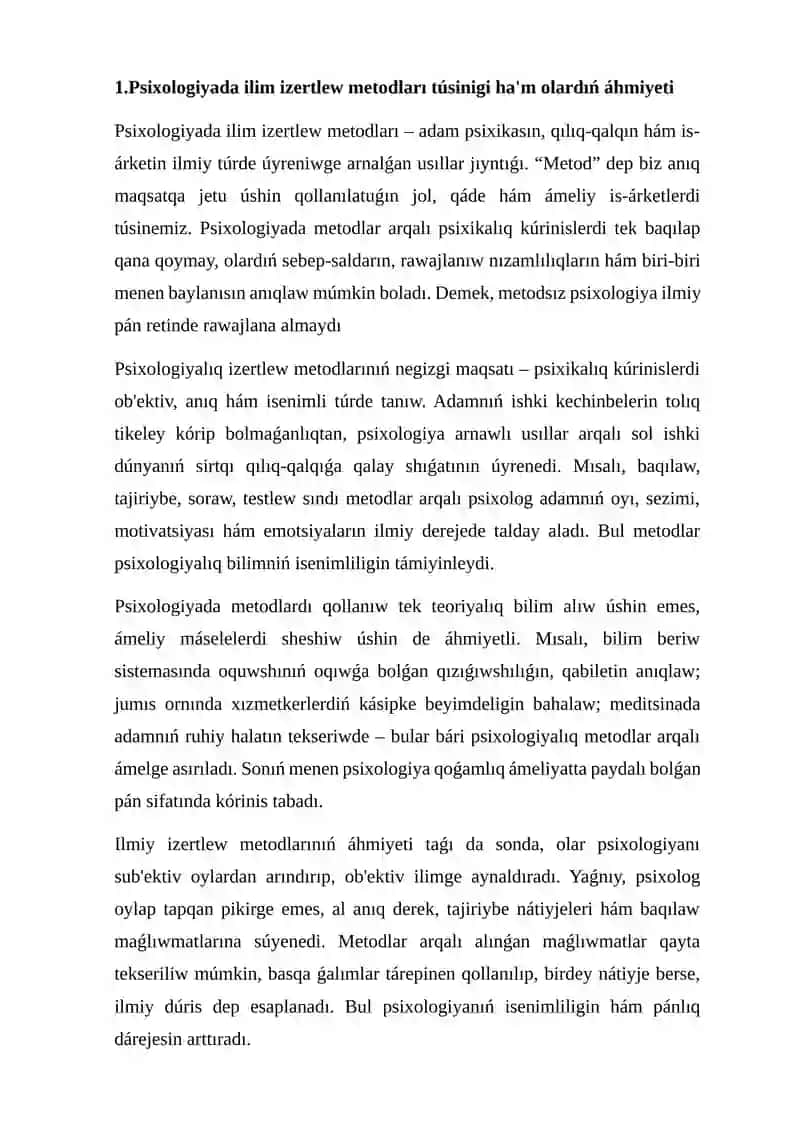 Psixologiyanıń ilim izertlew metodları 2