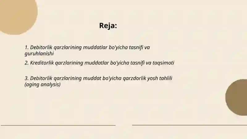 Debitorlik va kreditorlik qarzlarining muddatlari bo’yicha tahlil 2
