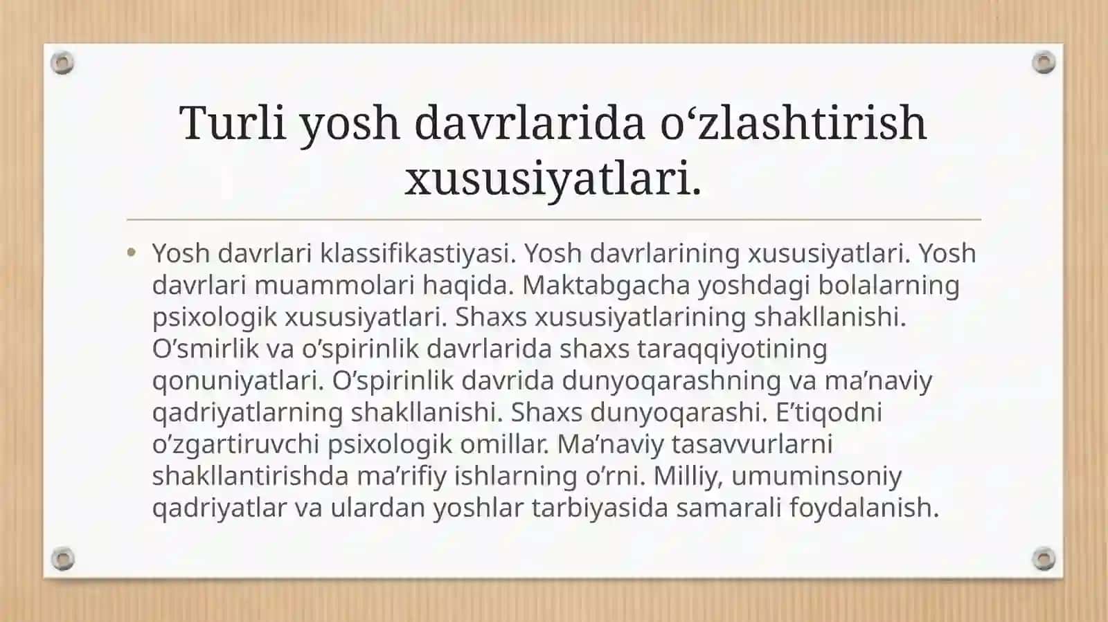 Turli yosh davrlarida oʻzlashtirish xususiyatlari 2