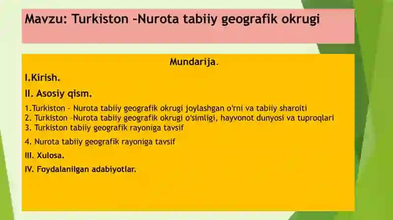 Taqdimot: Turkiston –Nurota tabiiy geografik okrugi 2