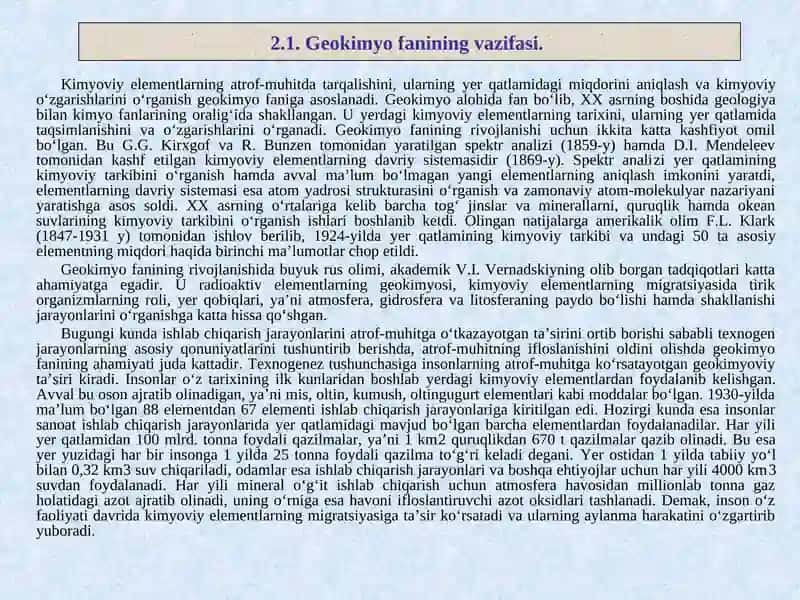 Geokimyo fanining vazifasi 2