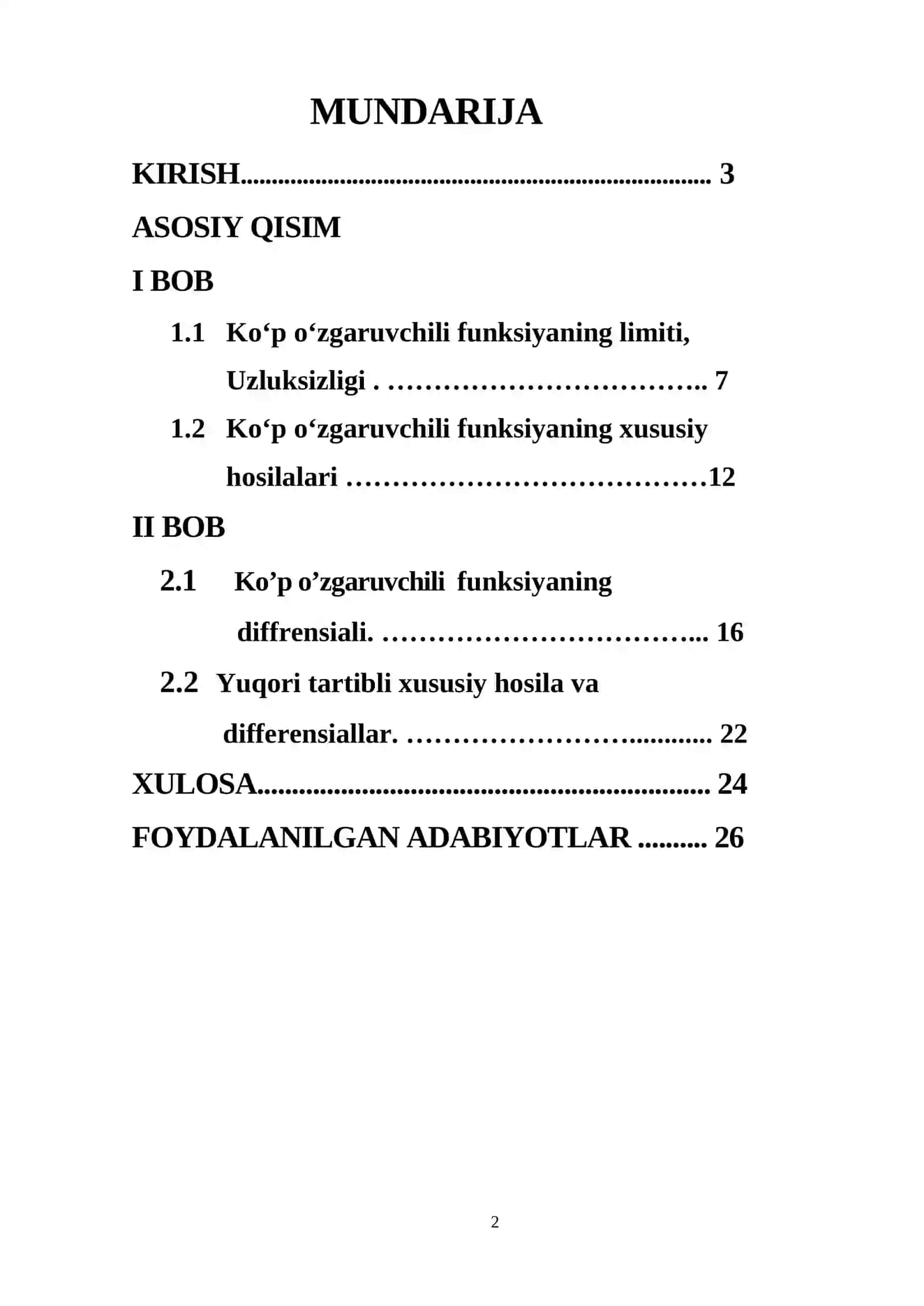 Ko’p o’zgaruvchi fungsiyaning xususiy xosilalari 2