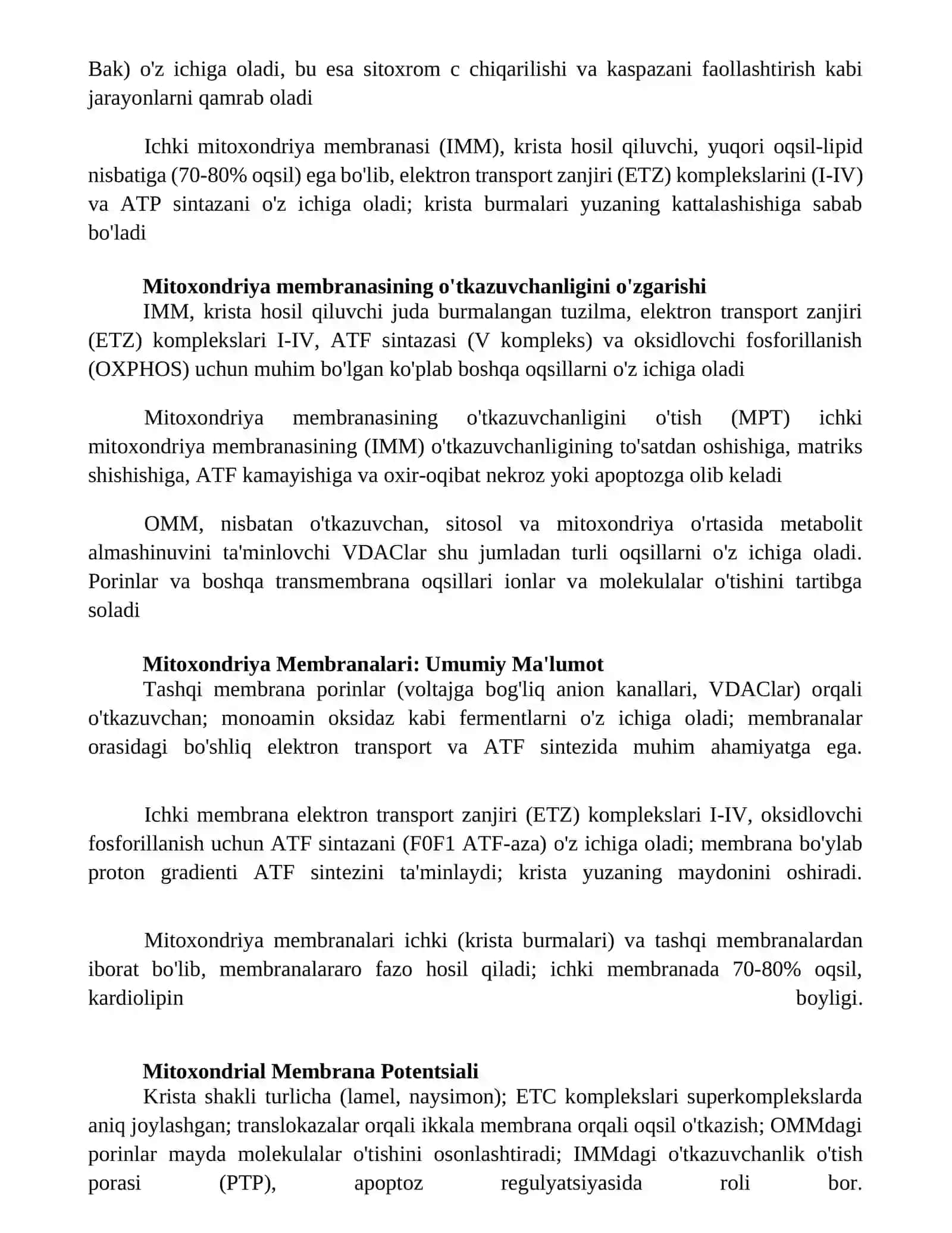 Mitoxondriyalar membranalarining tuzilishi 2