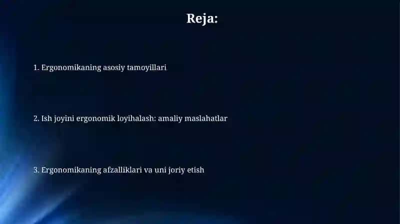 Ish joylarini ergonomik ta'minlash 2