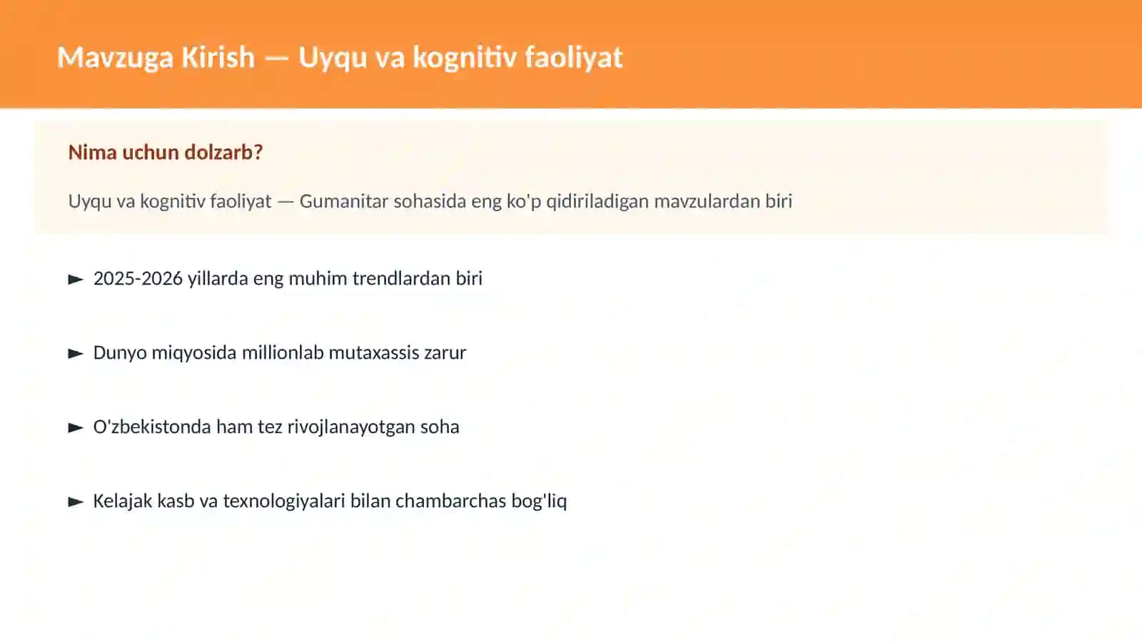 Uyqu va kognitiv faoliyat 2