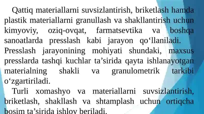 Granullash va presslash 2