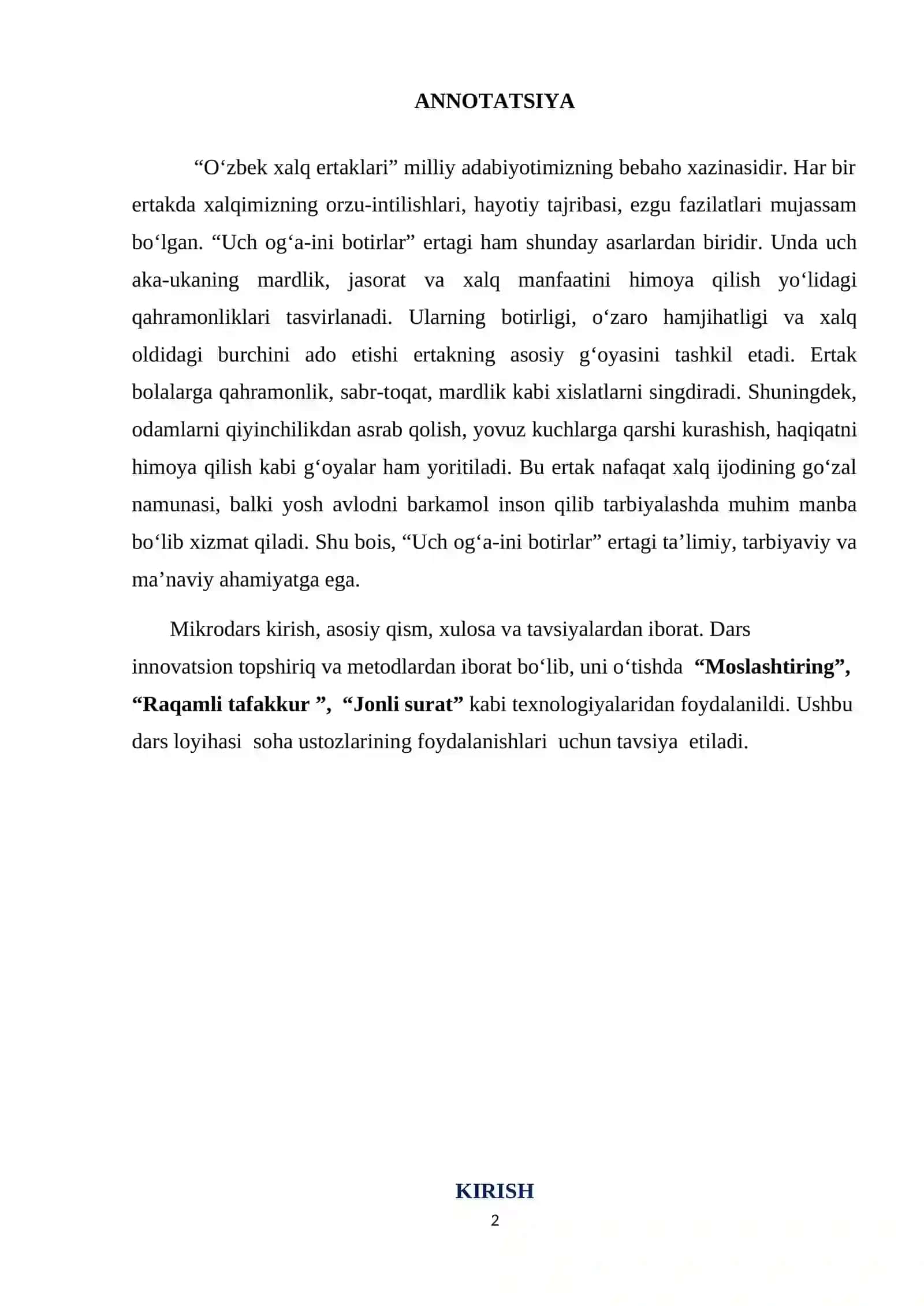 "Uch og‘a – ini botirlar" ertagi 2