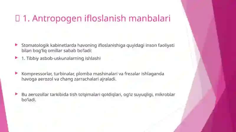 Stomatologik kabinetlar havosining antropogen ifloslanishi haqida tushuncha 2