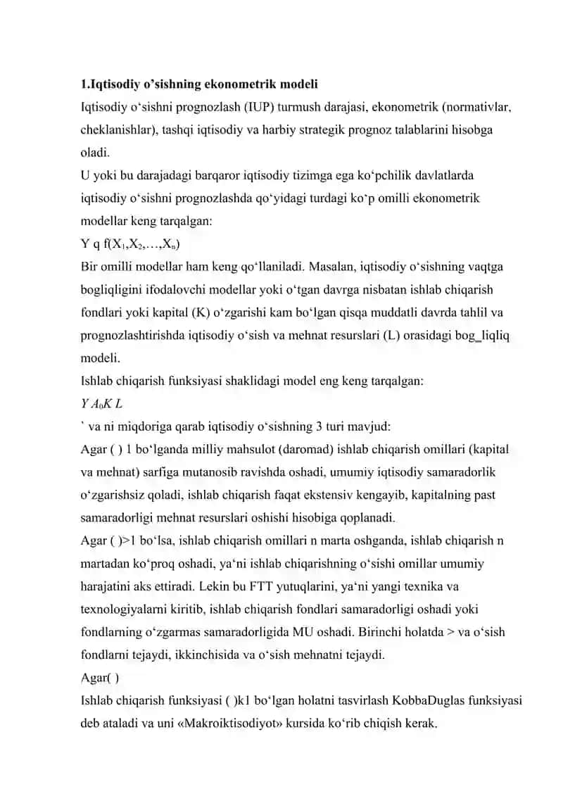 Additiv va multiplikativ ekonometrik modellarni tuzish. 2