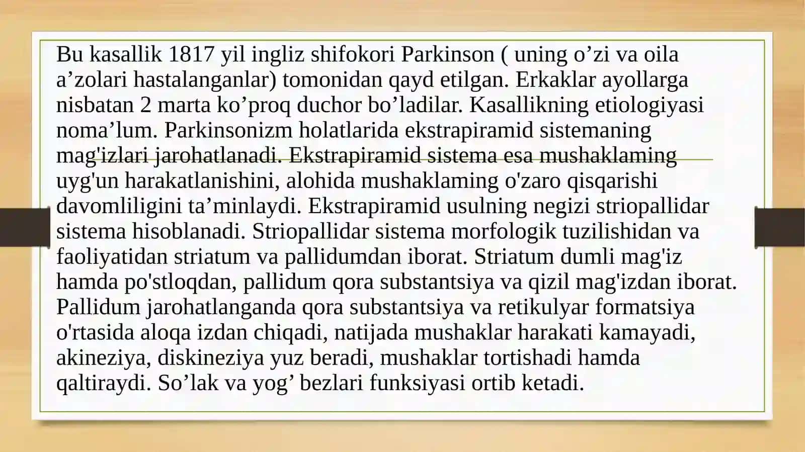 Parkinsonkasalligini davolashda ishlatiladigan dorivoshlar 2