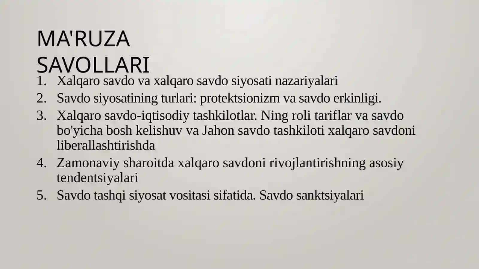 Xalqaro savdo nazariyasi 2