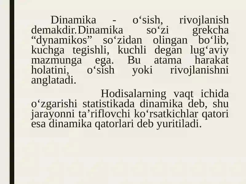 Dinamikani statistik o’rganish uslubiyati 2
