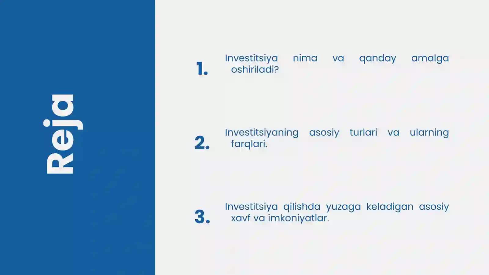 Investitsiya xaqida 2