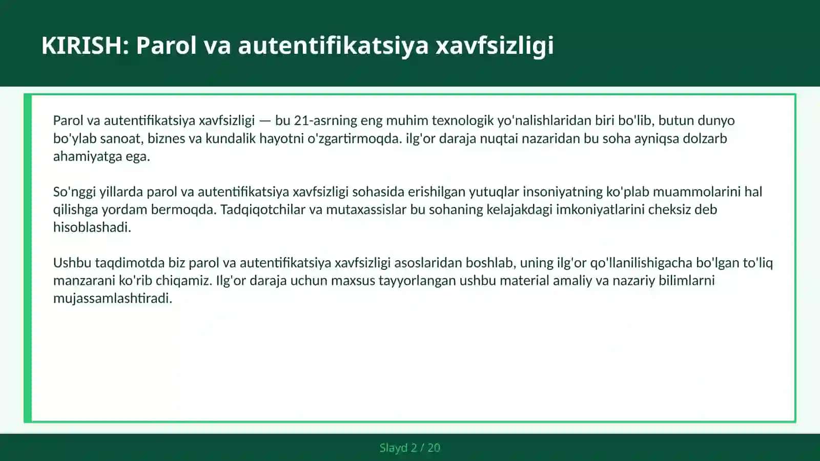 PAROL VA AUTENTIFIKATSIYA XAVFSIZLIGI 2