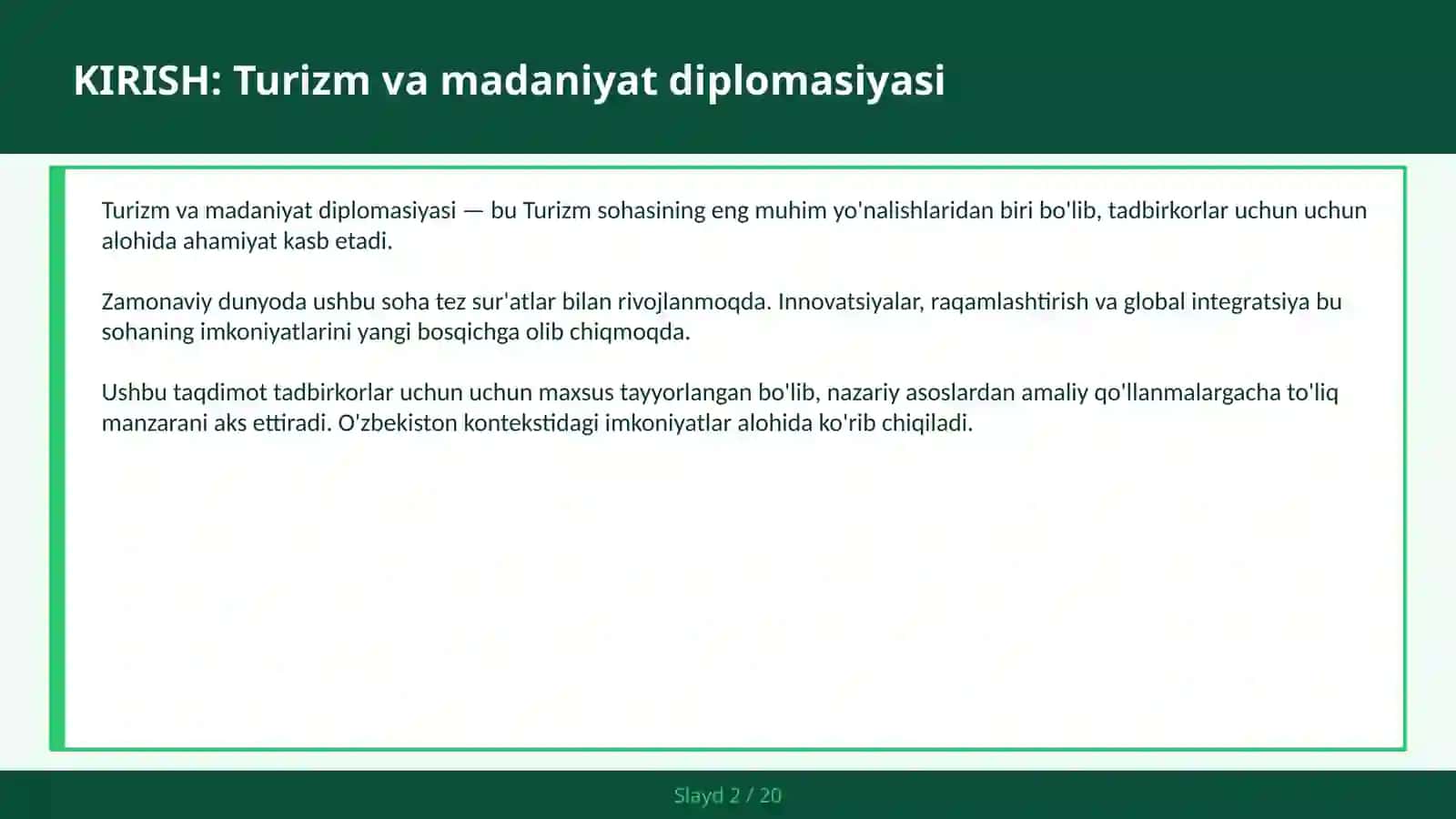 TURIZM VA MADANIYAT DIPLOMASIYASI 2