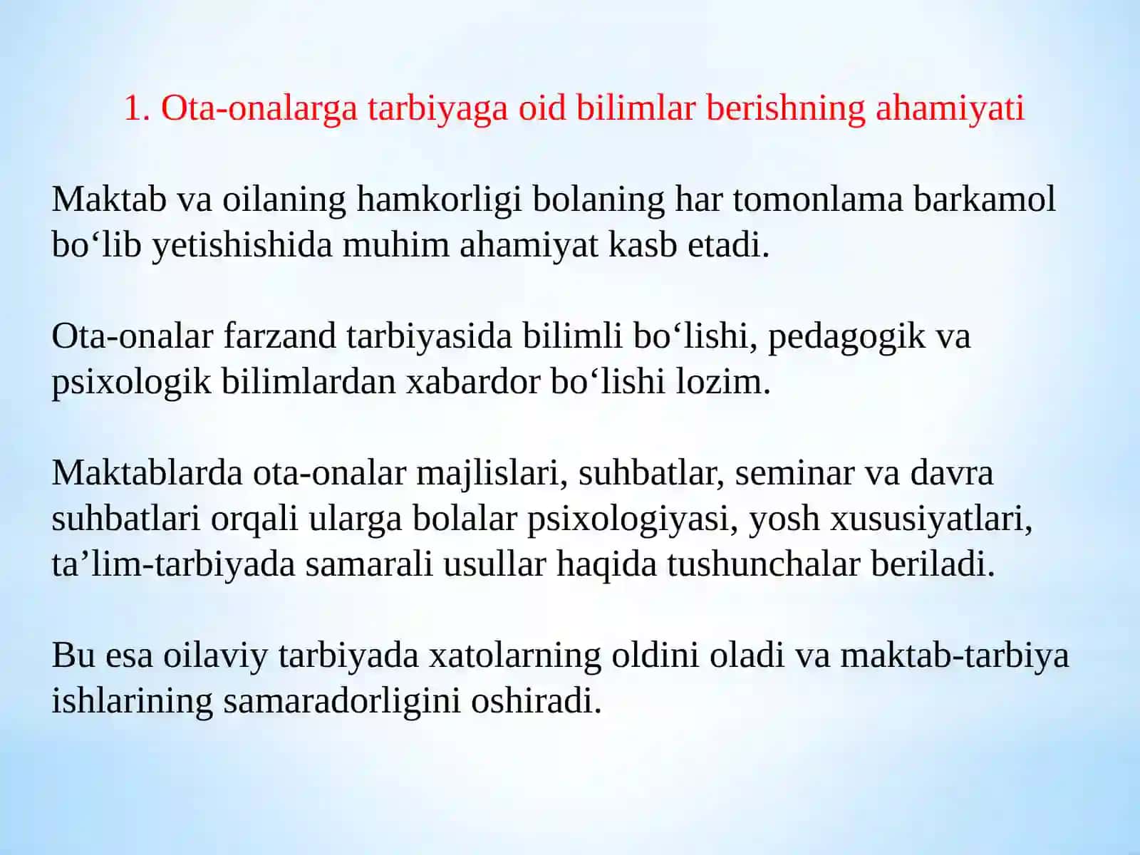 MARUZA: Ota-onalarga tarbiyaga oid bilimlar berish 2