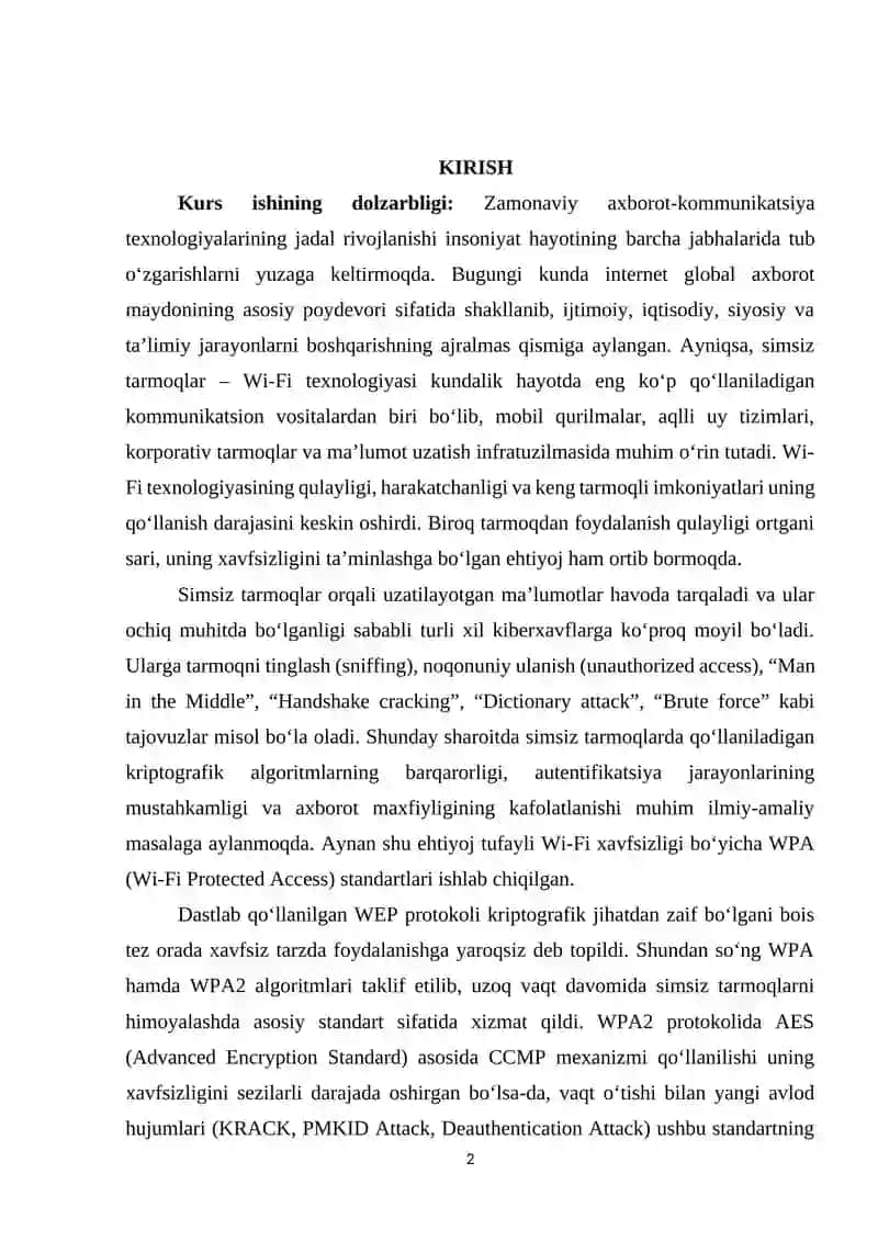 K115 Wi-Fi xavfsizligi  WPA2 va WPA3 algoritmlarining kriptografik barqarorligini amaliy tajriba orqali taqqoslash 2