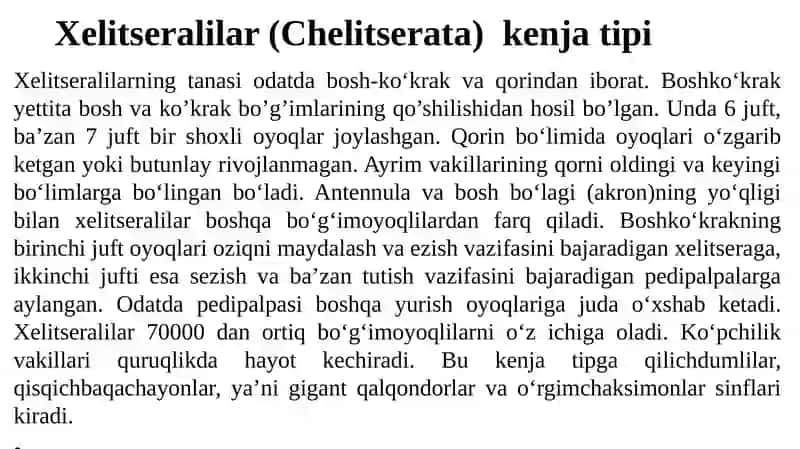 Xelitseralilar (Chelitserata) kenja tipi 2