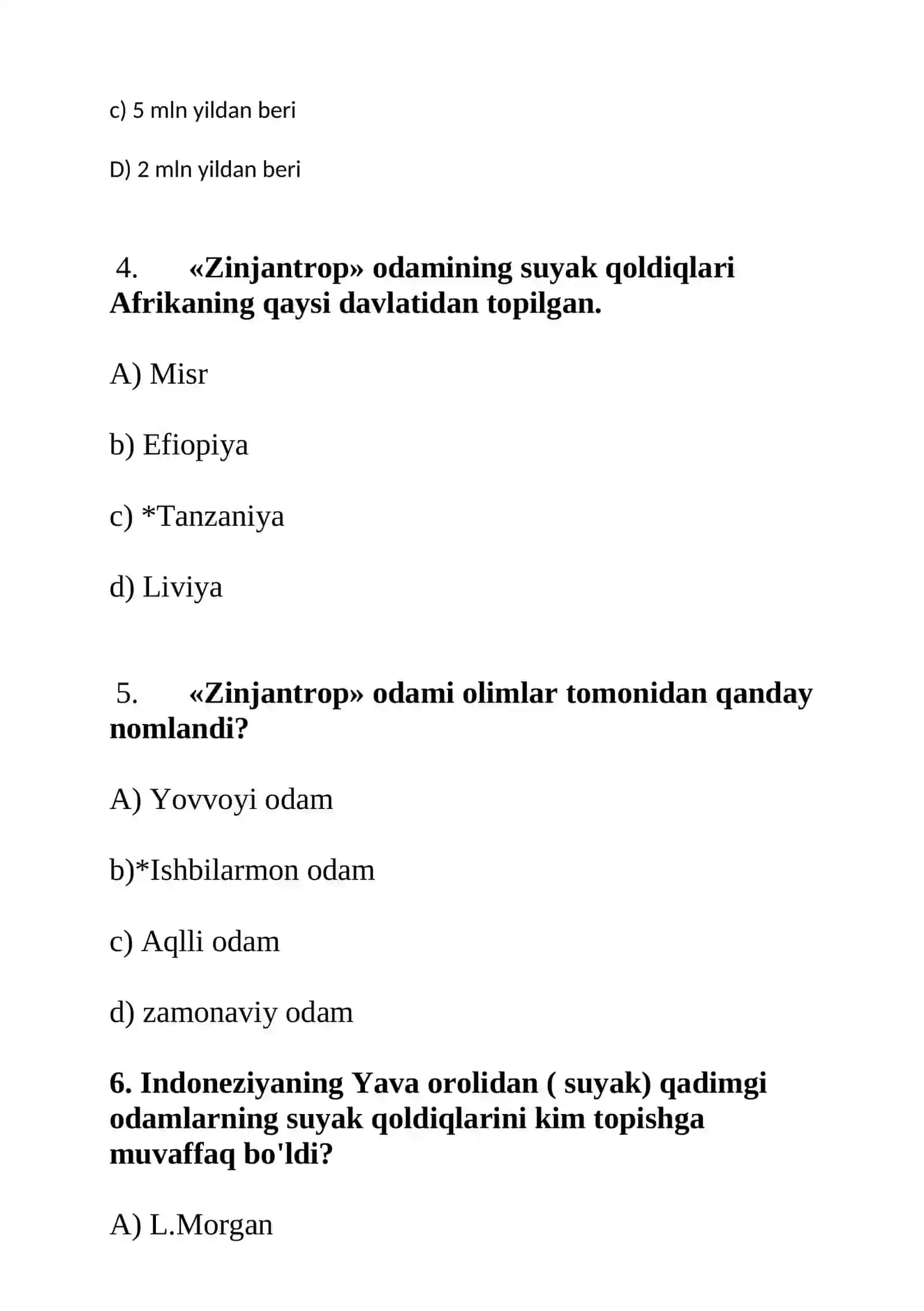 Arxeologiya fanlari test savollari 2