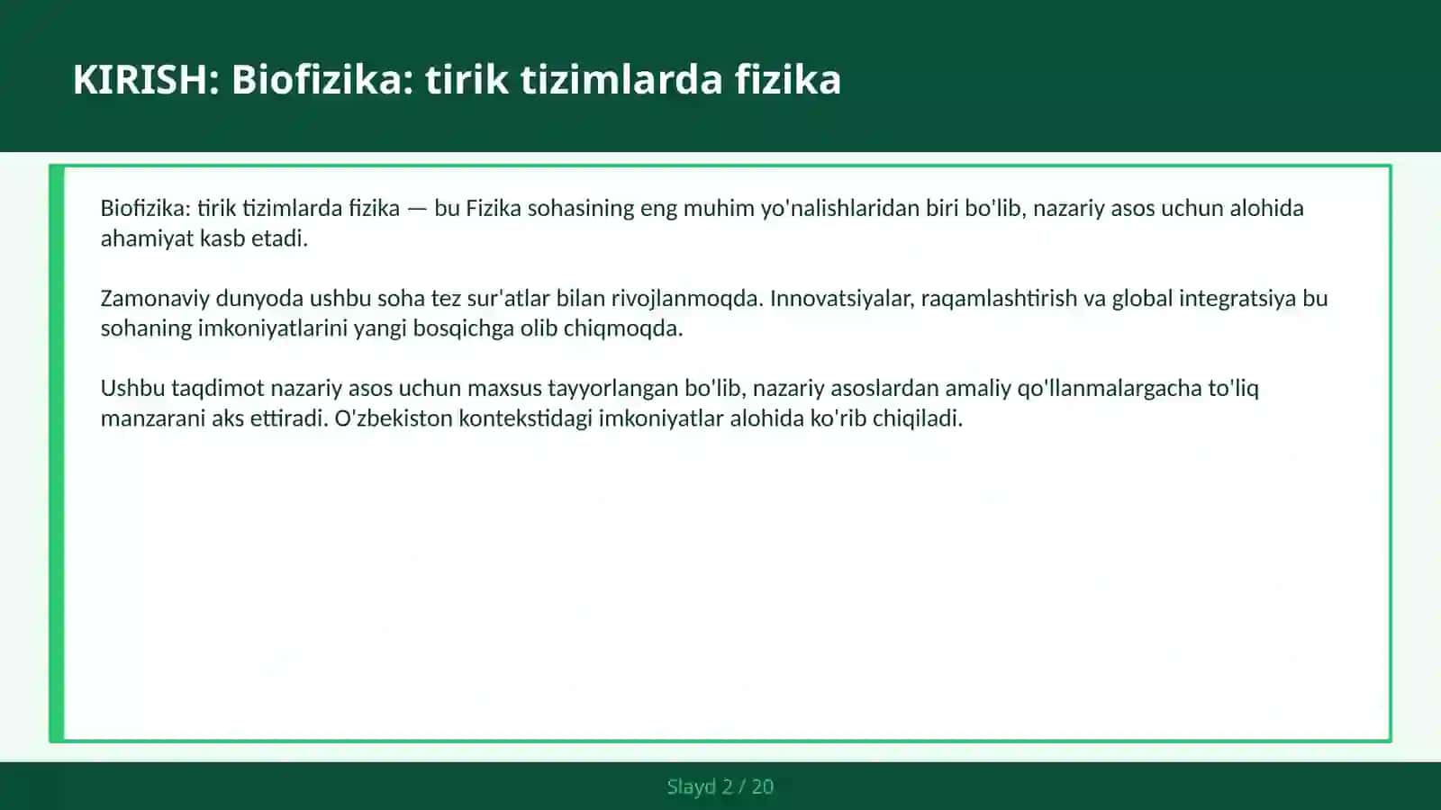 Biofizika: tirik tizimlarda fizika 2