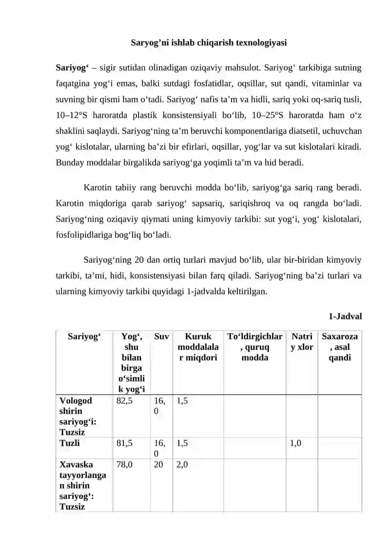 Sariyog' ishlab chiqarish texnologiyasi 2