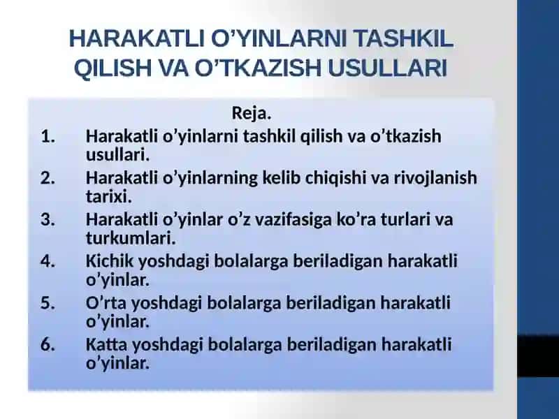 Harakatli O'yinlarni Tashkil Qilish va O'tkazish Usullari 2