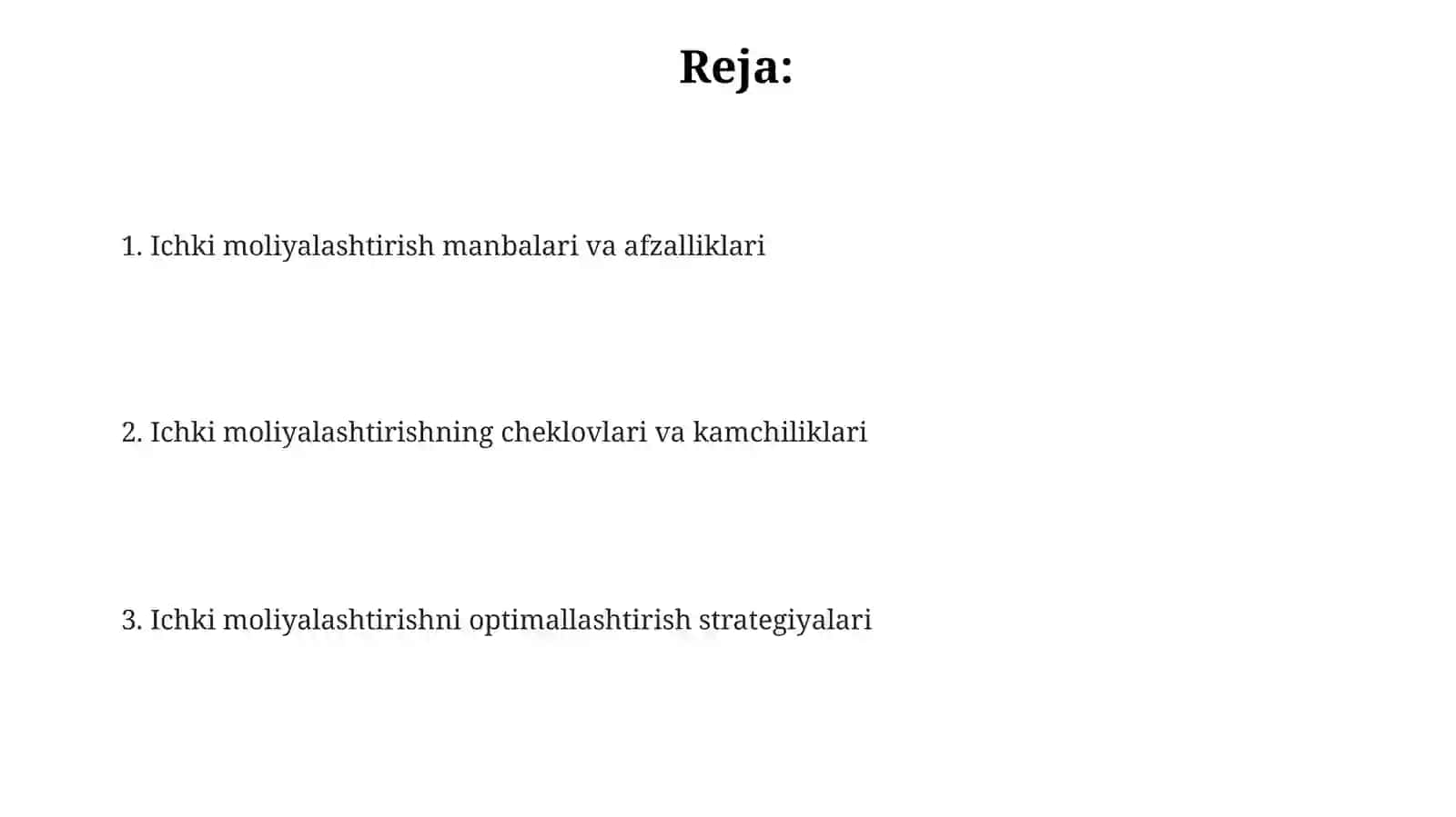 Ichki moliyalashtirish manbalari va ularning afzalliklari 2