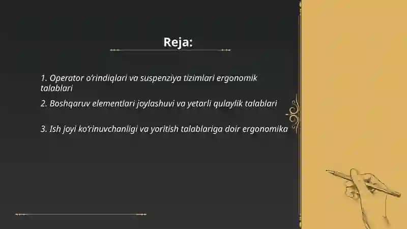 Yol muhandslik texnologik mashinalar qoyilgan ergonomik talablar 2