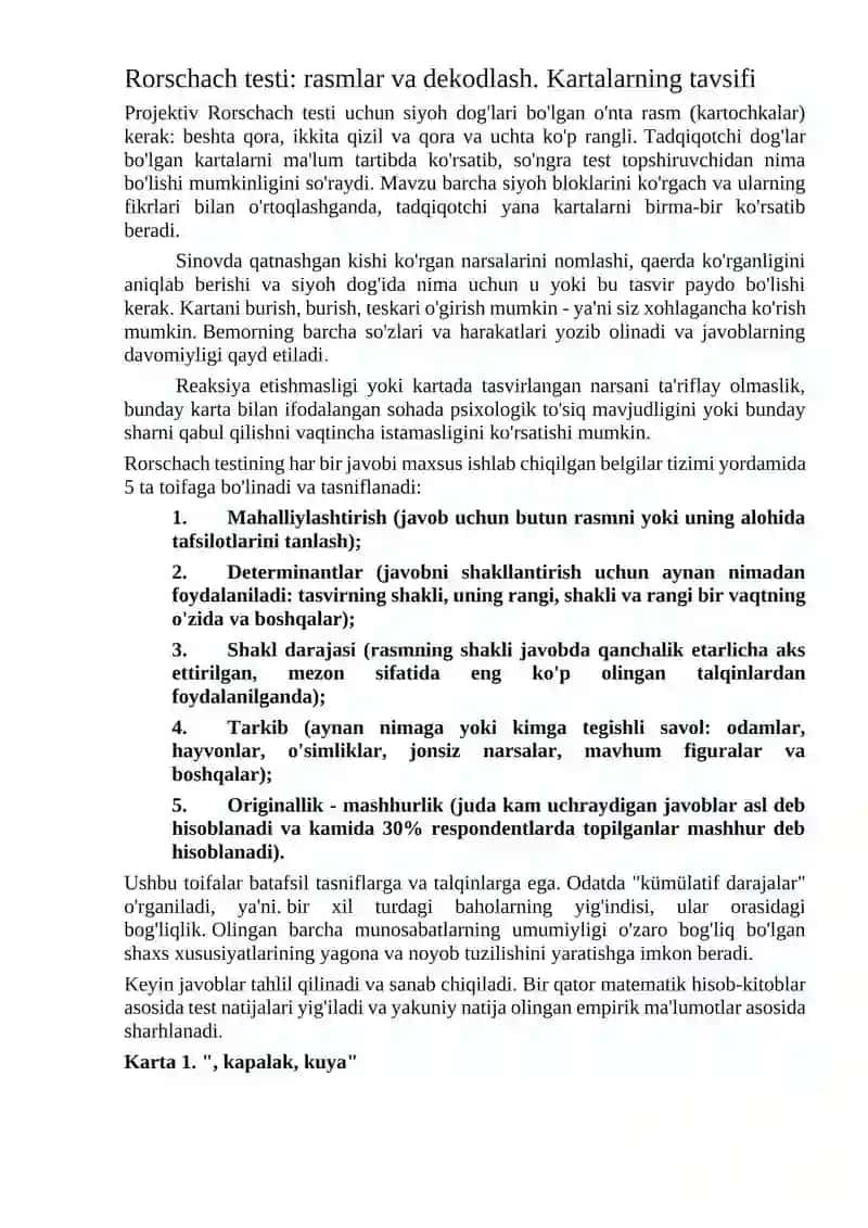 Rorschach testi: rasmlar va dekodlash 2