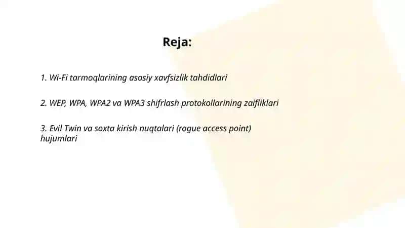 Simsiz tarmoqlar (Wi-fi) va ularning xavfsizlik muammolari 2