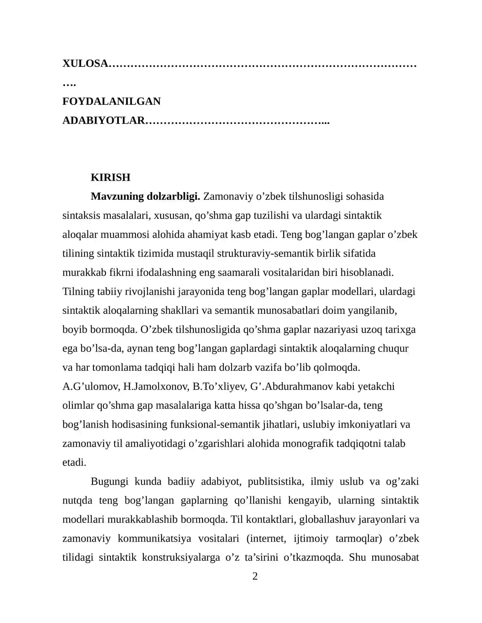 TENG BO’GLONGAN GAPLAR VA ULARDAGI SINTAKTIK ALOQALAR 2