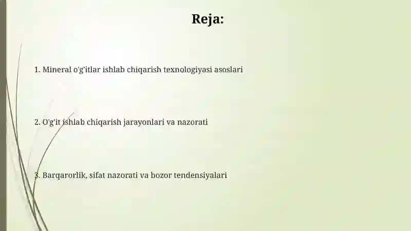 Minral o‘g‘itlar ishlab chiqarish texnalogyasi 2