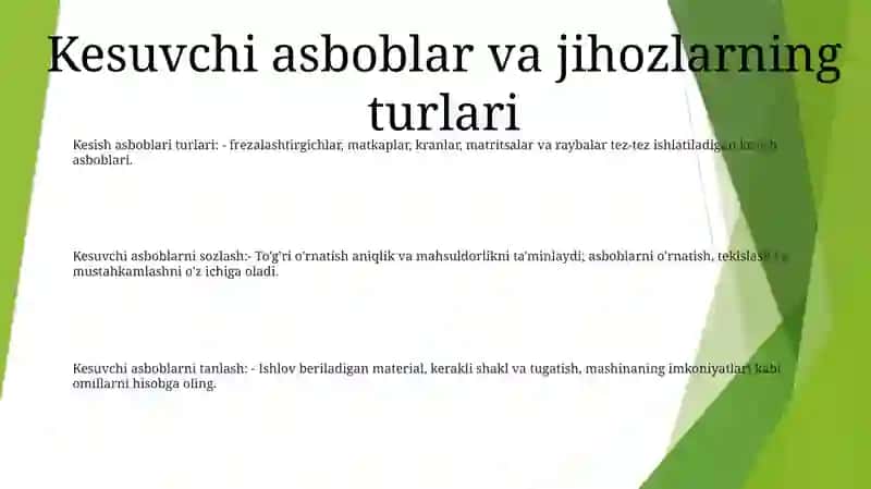 Kesuvchi Asboblarni Ishga Sozlash 2