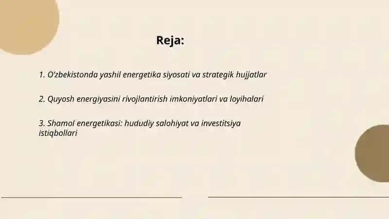 O‘zbekiston hududida yashil energetika rivoji va uning istiqbollari 2