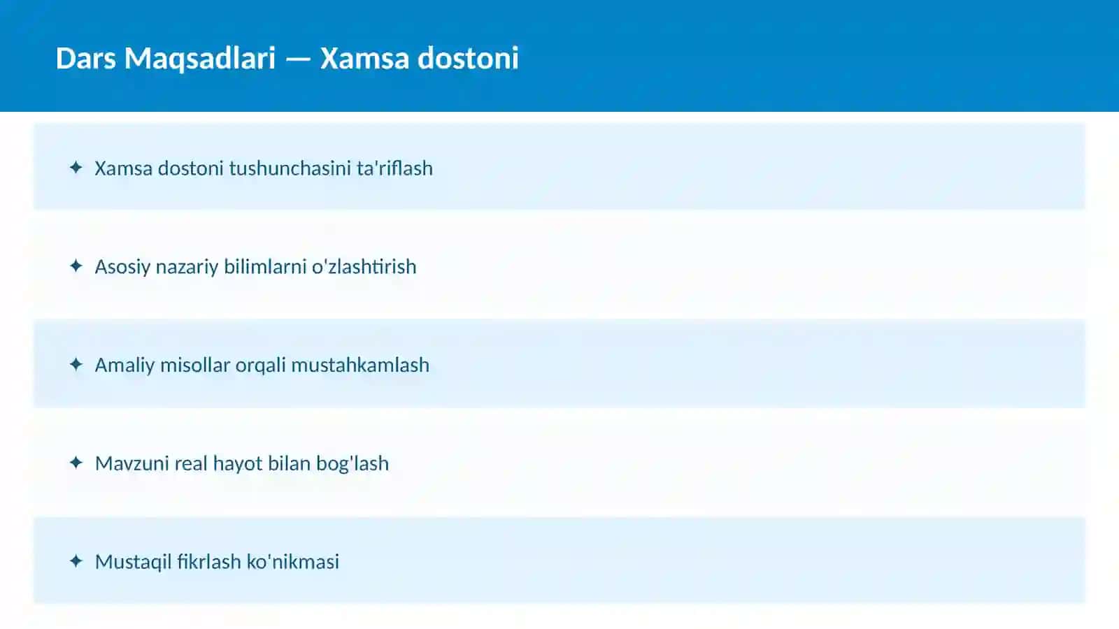 ADABIYOT Alisher Navoiy O'qituvchilar va talabalar uchun dars ishlanma 2