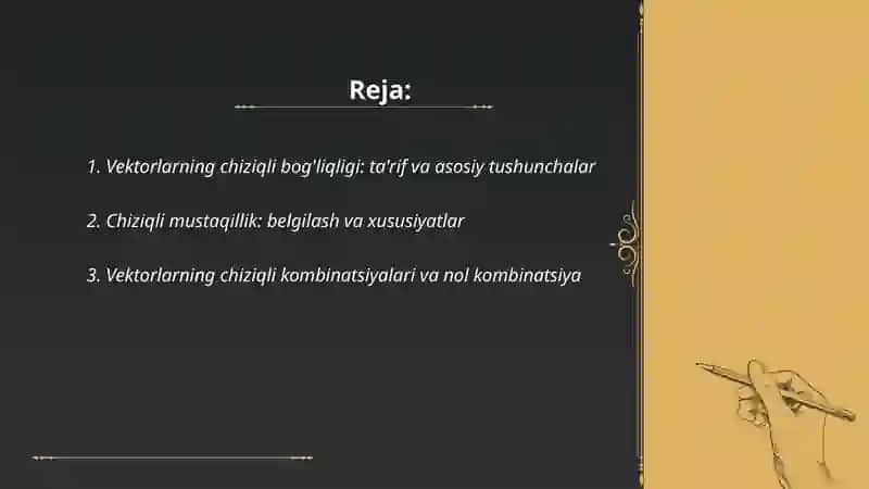 Vektorlarning chiziqli bog'liqligi 2