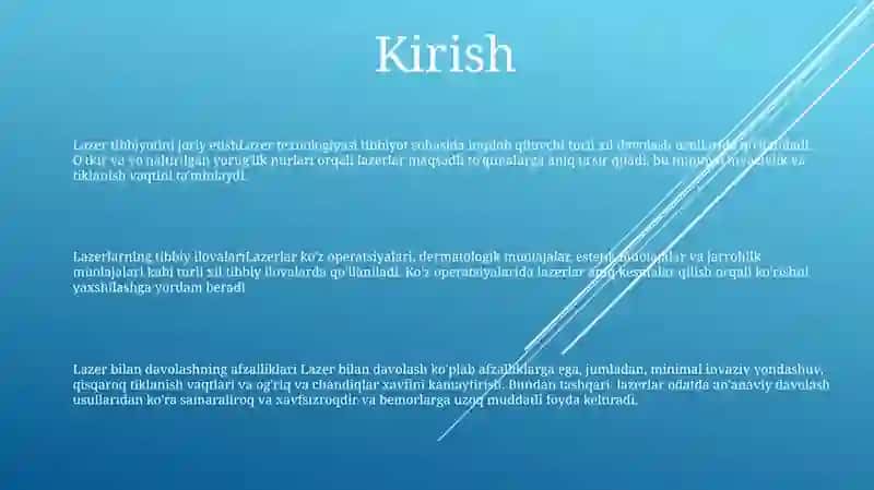 Lazerning Tibbiyotda Qo'LLashini 2