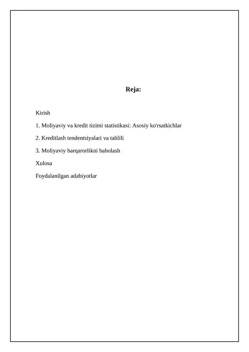 Moliya-kredit tizimi statistikasi 2