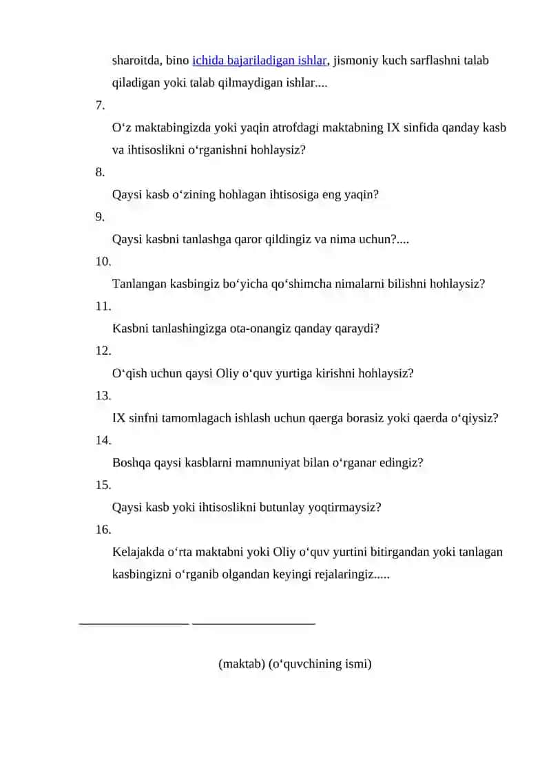 Kasb tanlash varaqasi 2