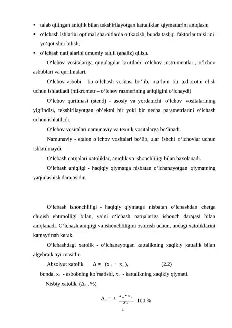 O‘lchash usullari va vositalari 2