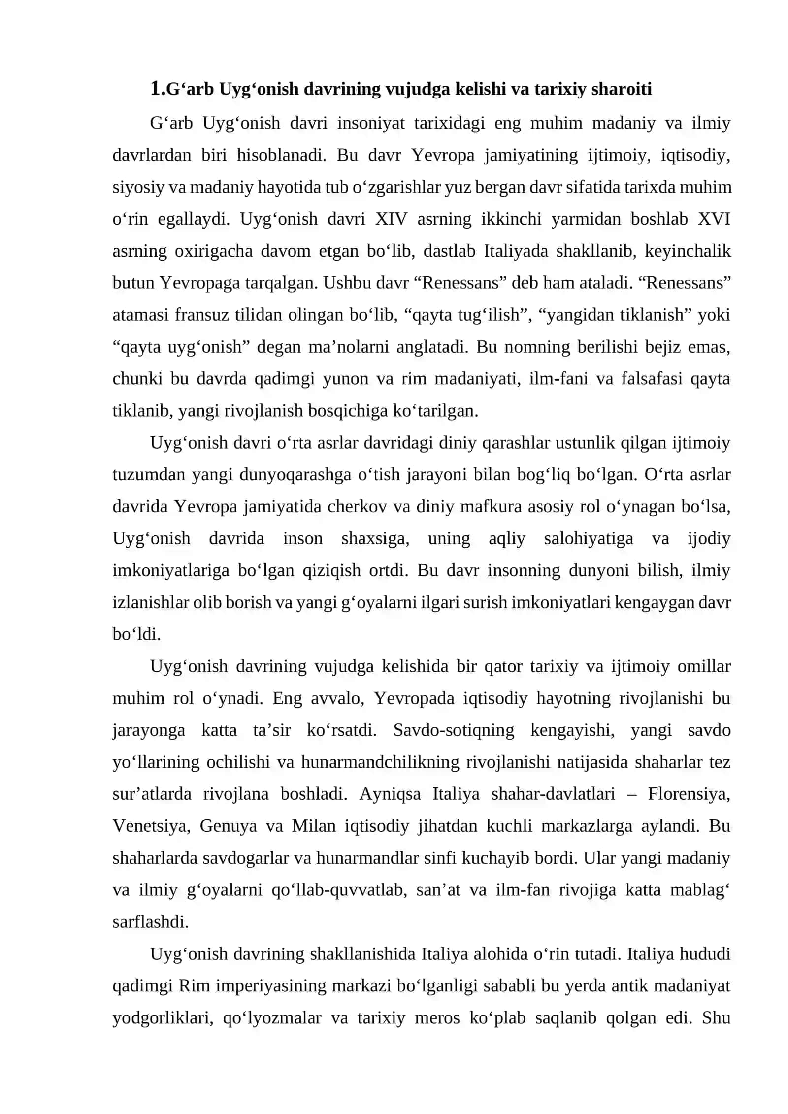 G'ARB UYG'ONISH DAVRINING O'ZIGA XOS XUSUSIYATLARI 2