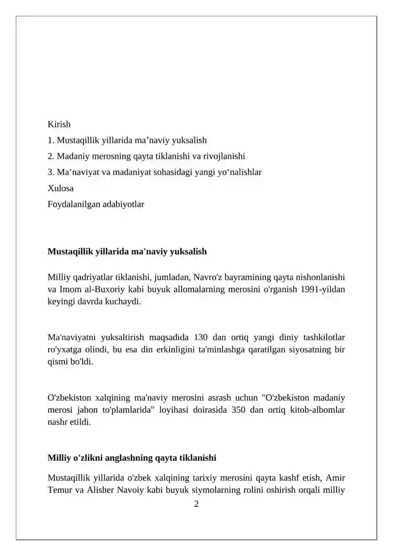 Mustaqillik yillarida ma'naviy va madaniy o'zgarishlar 2