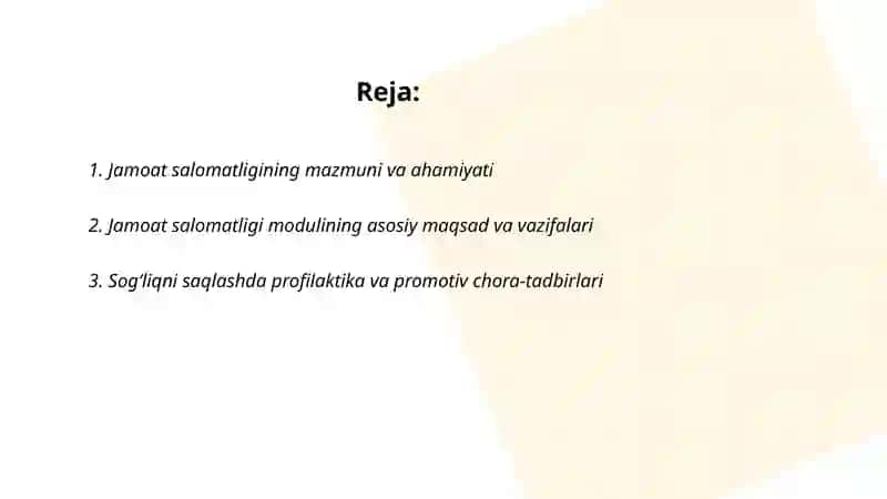 Jamoat salomatligi moduli 2
