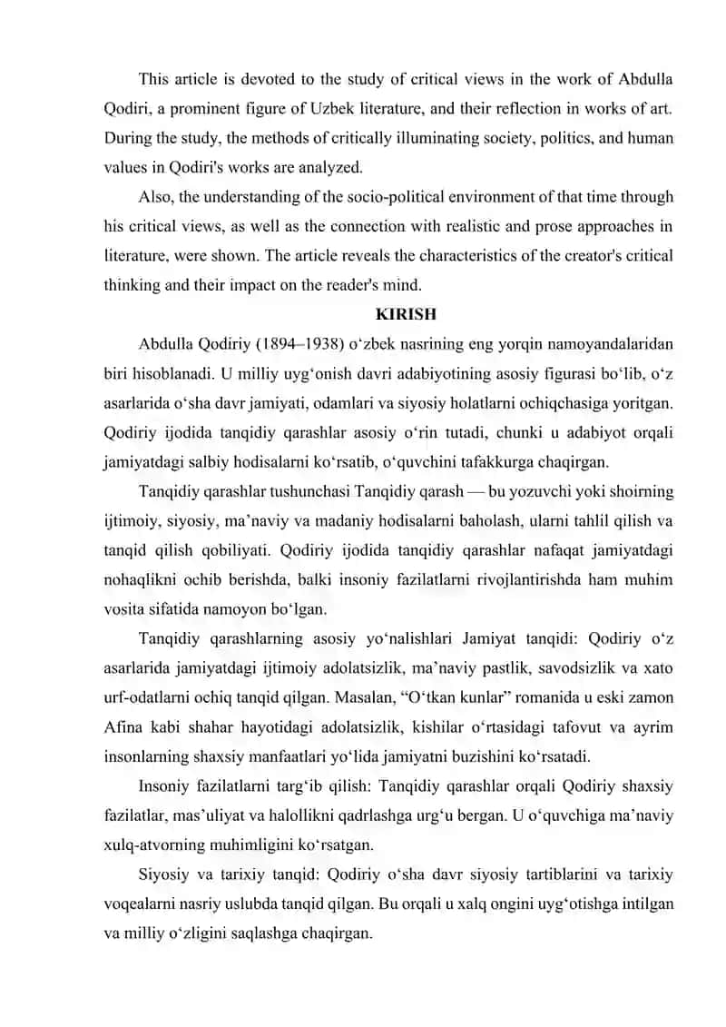 ABDULLA QODIRIY IJODIDA TANQIDIY QARASHLAR 2