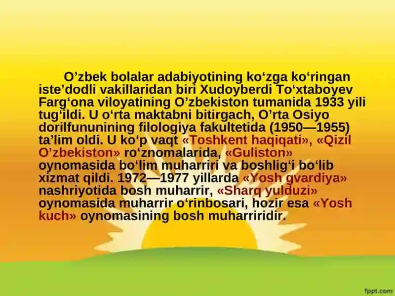 Xudoyberdi Toxtaboyevning bolalar adabiyotidagi orni 2
